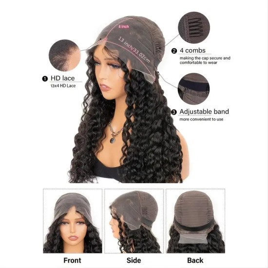 13*4 Lace Front Deep Wave Hair Wig, Lace Frontal Wig Pre Plucked Wet And Wavy Hair For Women