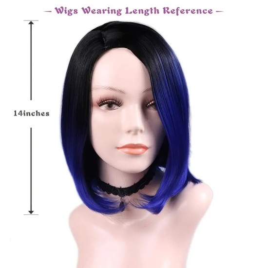 Short Bob Wig Ombre Wig Black To Blue Side Part Cosplay Party Wig 14 Inches Bowl Cut Wig Heat Resistant Fiber Synthetic Wigs For Women Sapphire Blue Short Bob Wig Ombre Wig Black To Blue Side Part Cosplay Party Wig 14 Inches Bowl Cut Wig Heat Resistant Fiber Synthetic Wigs For Women Sapphire Blue