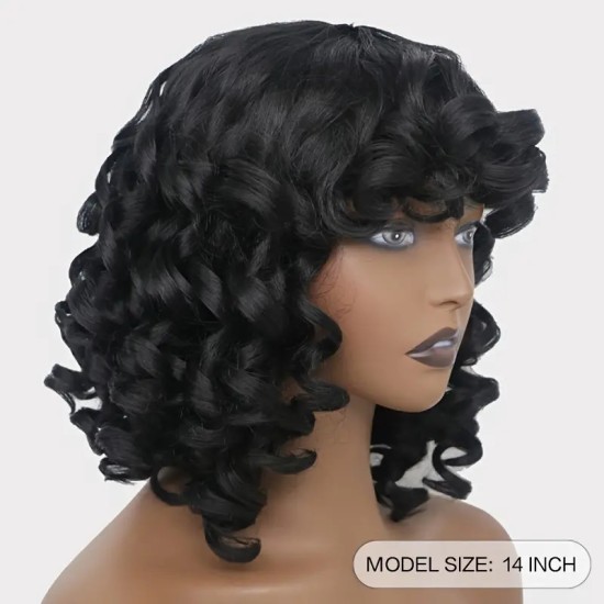 Hair Short Curly Wigs With Bangs Afro Kinky Curly Wig Bouncy Fluffy Synthetic Hair Heat Resistant Wigs Cosplay Party For Women