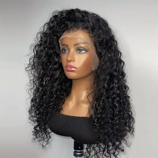 150% Human Hair Wig Cover Deep Curly Brazilian Transparent Lace Front Wigs Wet Wavy Human Hair 13x4 Ear To Ear Lace Frontal Wigs Deep Curly Wave Wig For Women With Baby Hair Natural Black